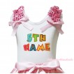 Personalize Custom White Tank Top Light Pink Sequins Ruffles Light Pink Bow & Birthday Baby Name TB1223